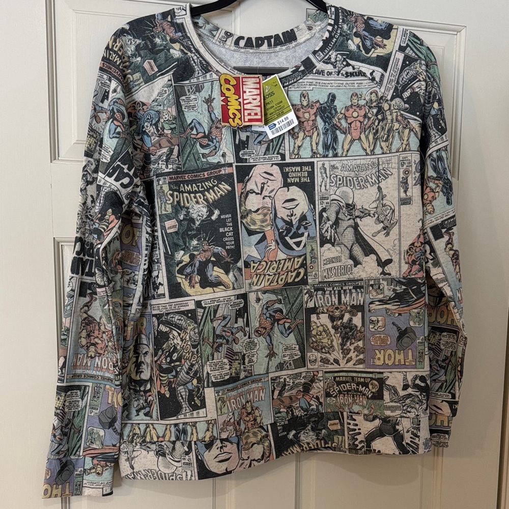 Marvel Multicolor Comic Collage Long Sleeve size L NWT